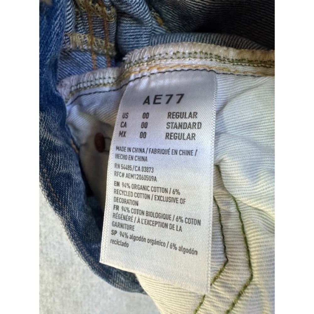 NEW AE77 American Eagle Jeans 00 Womens‎ Blue Slouch Denim Distressed Straight - Picture 11 of 11